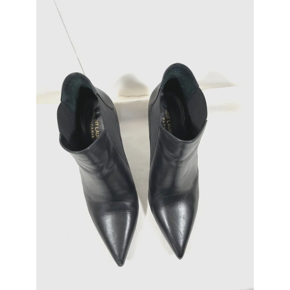 SAINT LAURENT PARIS Booties Boots Sz 37 US 6.5 Black Calfskin Ankle Italy